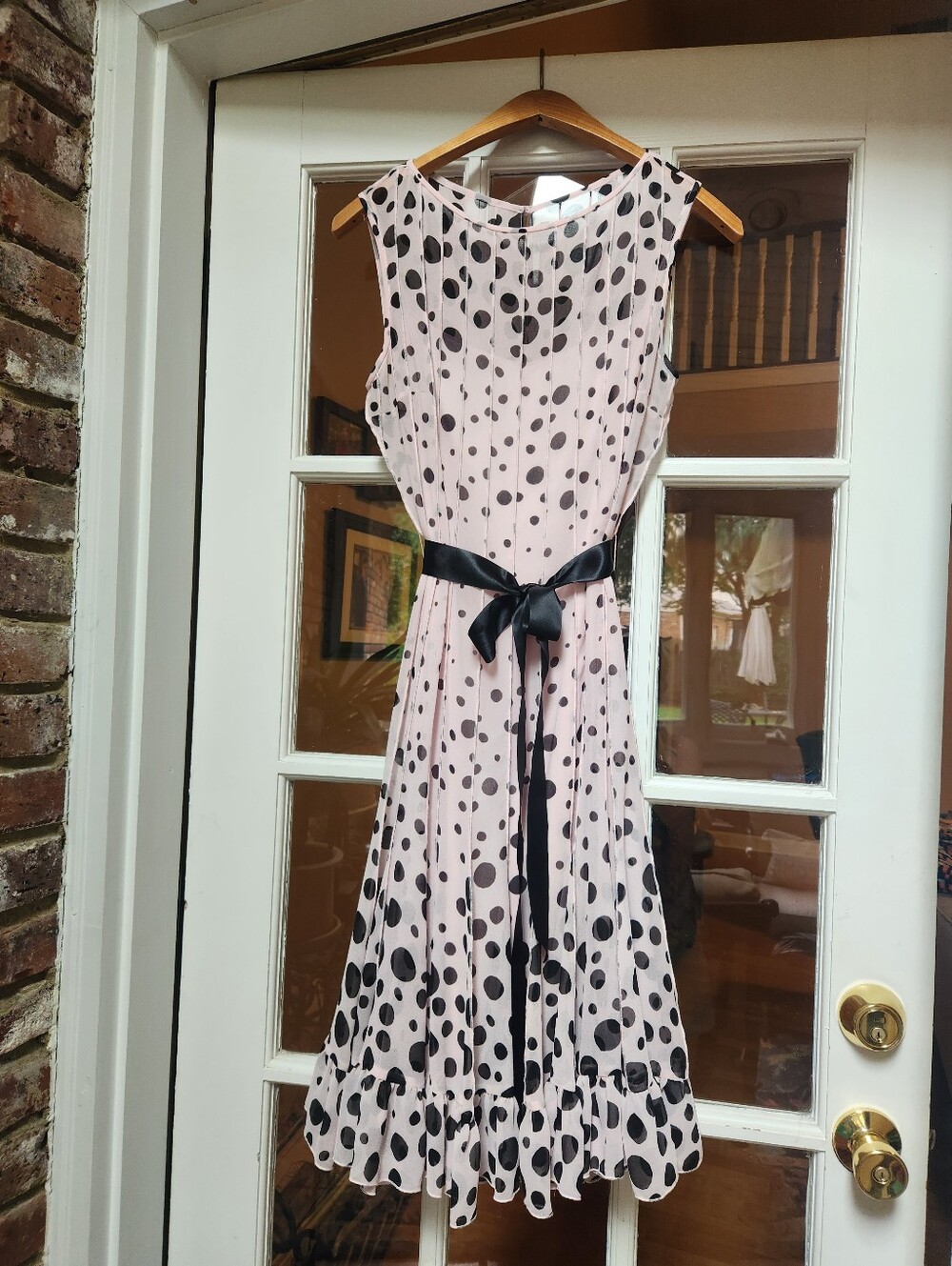 Teri Jon Pink Sheer Special-Occasion Dress With Black Polka Dots; Size 8